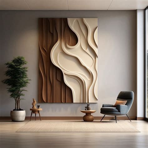 Wave Strip Decorative Wooden Wall Art, Dual Tone Wood Texture, Nordic ...