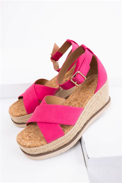 Hot Pink Cross Strap Espadrille Platform Sandals | Lime Lush Boutique