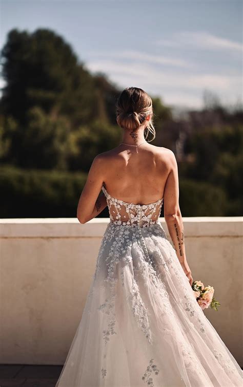 Strapless A-Line Lace Wedding Dress with Glitter Skirt - Martina Liana Wedding Dresses