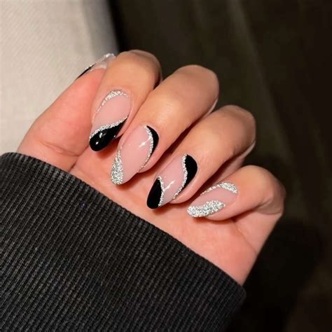 Black And Silver Nails Design 24 Black Glitter Nail Ideas For A