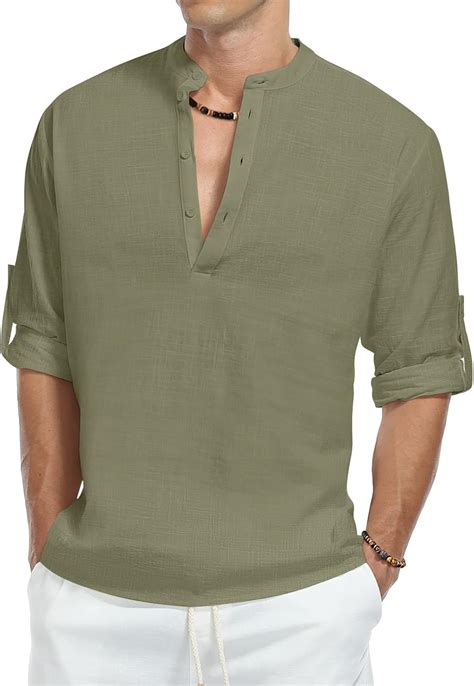 KUYIGO Men's Cotton Linen Long Sleeve & Rollable Short Sleeve Shirt ...