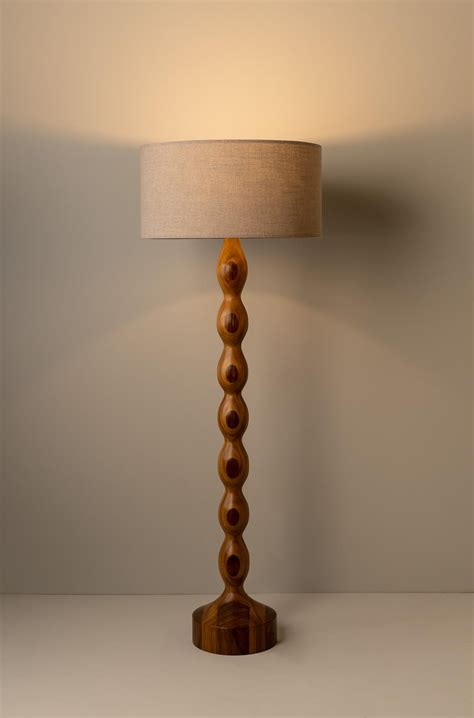 Organic Modern Floor Lamp Turned Parota Wood Fiberglass Shade For Sale ...