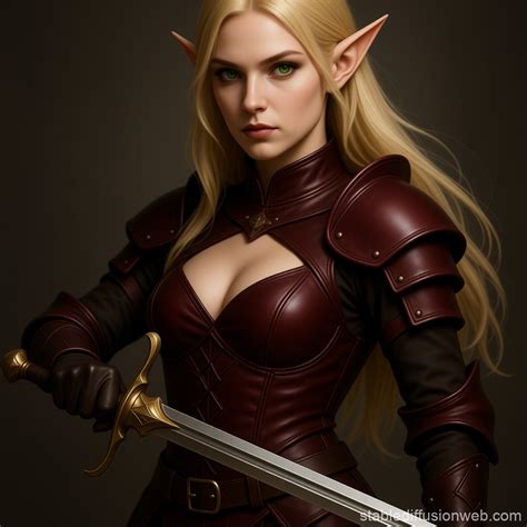 Blonde Elf Warrior in Red Armor | Stable Diffusion Online