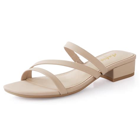 Ankis Women Black Nude White Heels-Sandals for Women 2025 Strappy Square Open Toe Low 1 Inch ...