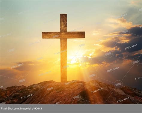 Rock with christian cross at sunset :: Stock Photography Agency ...