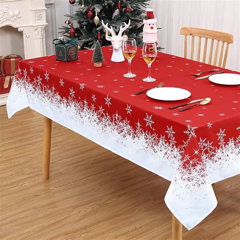 GlowSol Red Christmas Oblong Tablecloths, 54"x90" Rectangle Snowflake ...