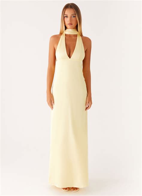 Alicia Satin Halter Maxi Dress - Yellow – Peppermayo UK