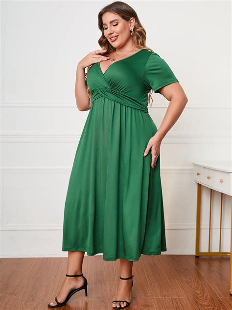 Semi Formal Green V Neck Plus Size Dress - Something She Likes Wholesale