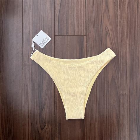 monday swimwear pale yellow bikini bottoms - sz... - Depop