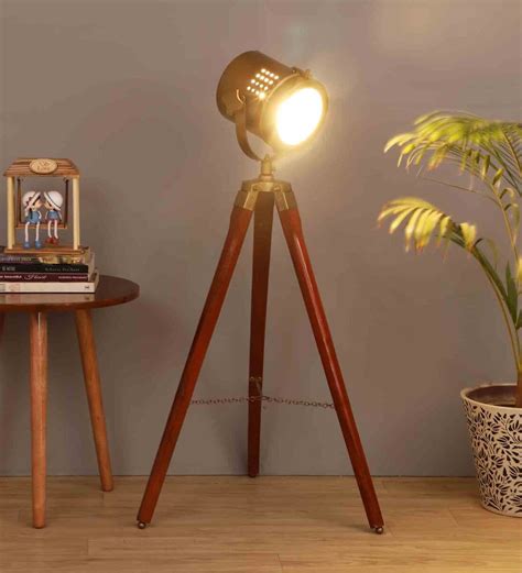 Buy Antique Brass Metal Shade Floor Lamp With Walnut Base By Pristine ...