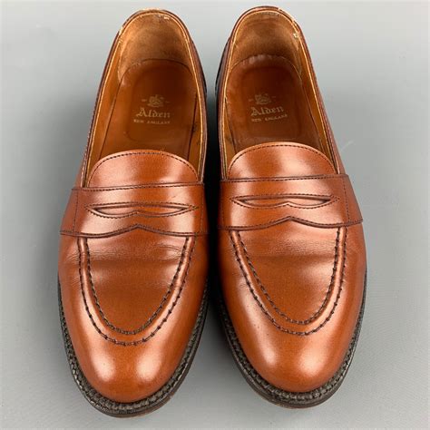 ALDEN Size 7 Burnished Tan Full Strap Leather Slip On 685 Penny Loafers ...