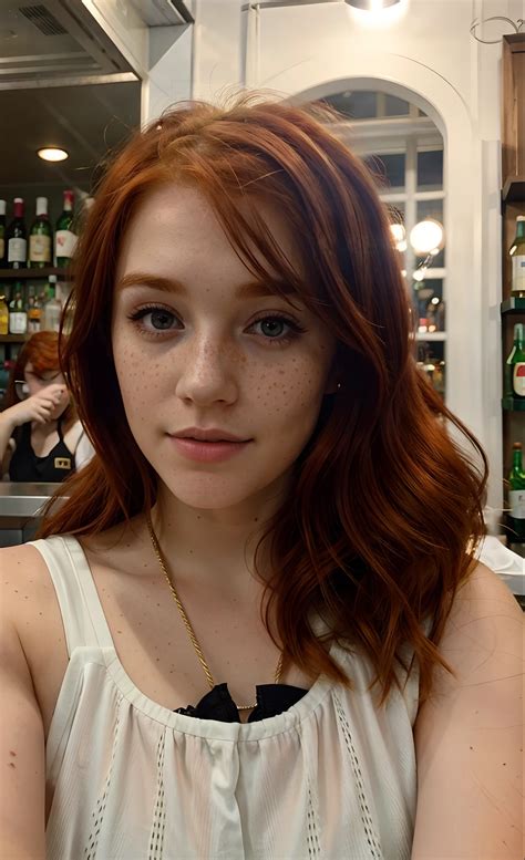 Hyper realistic 23 year old redhead girl of Irish descent with freckles in selfie mode for ...