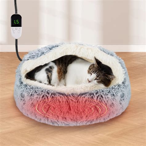 Amazon.com : MEWTOGO 23.6in Heated Cat Bed - Warm & Soft Cat Cave with Hooded Cover, 6 Levels ...