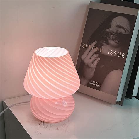 Pink Glass Mushroom Table Lamp