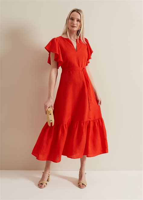 Morgan Red Linen Midi Dress | Phase Eight UK