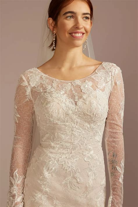 Allover Lace Long Sleeve Sheath Wedding Dress | David's Bridal