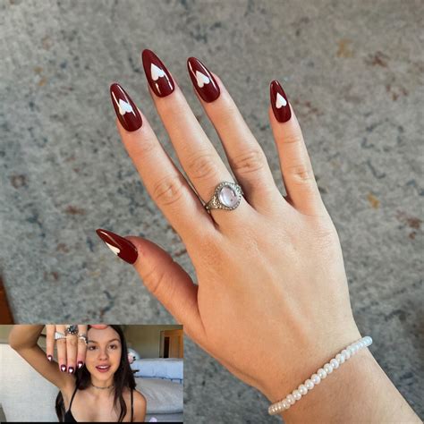 Olivia Rodrigo Inspired Nails - Trendy Maroon Almond Design