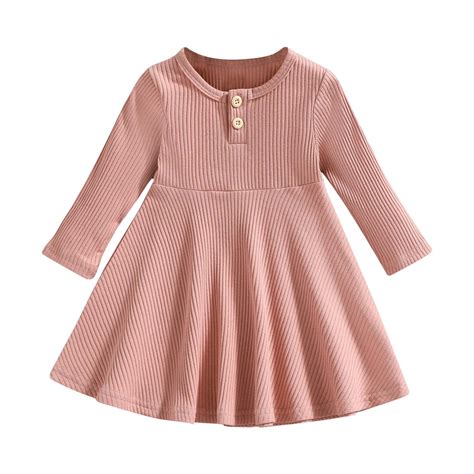 Zwiiyzr 6M-4T Baby Girls Sweater Dresses Ribbed Crew Neck Button Up ...