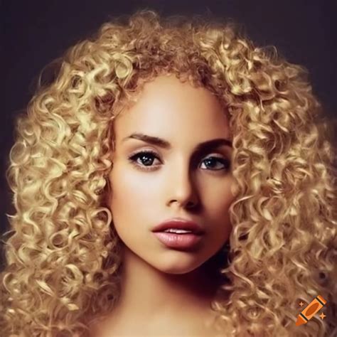 Beautiful exotic Latina woman puffy curly frizzy bright blond hair ...