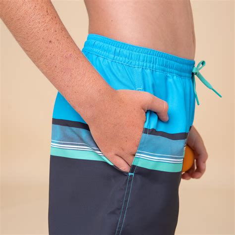 Boys’ surfing swim shorts with pockets - 100 Stories sky blue navy blue ...