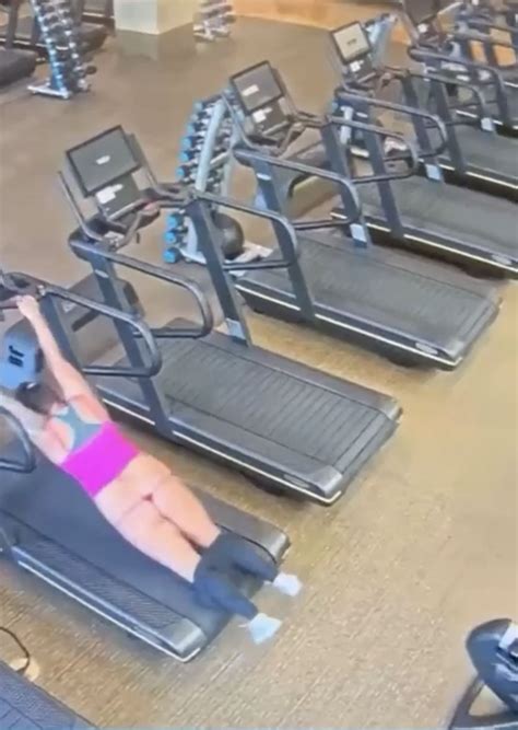 Woman ends up half naked after treadmill fall strips off her pants
