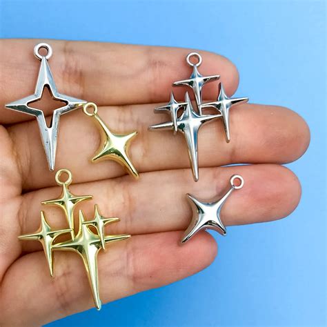 10Pcs-Set-Two-Color-Four-Pointed-Star-Metal-Charms-Alloy-Metal-Pendants ...
