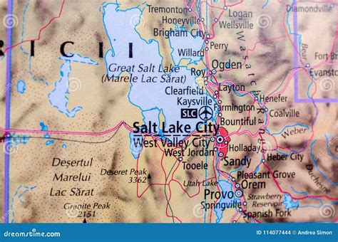 Salt Lake City on map stock photo. Image of region, page - 114077444