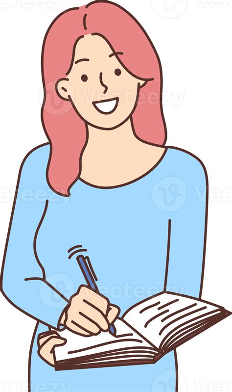 Smiling woman writing in notebook 21478124 PNG