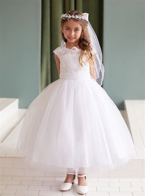 Corded lace with V lace back First Communion Dress - My First Communion