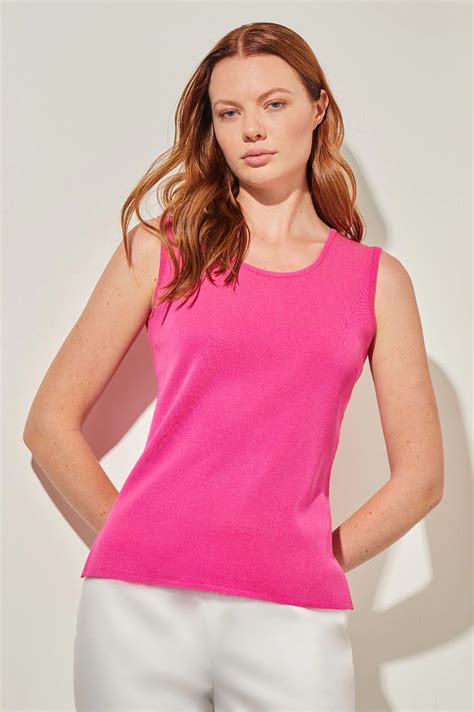 Ming Wang Mid-Length Scoop Neck Knit Tank, Carmine Rose - Morgan Fitzgerald's