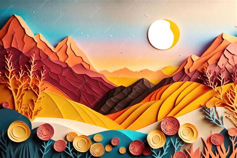 Premium Photo | Paper Collage Landscape Art Nature in Layered Paper Art ...