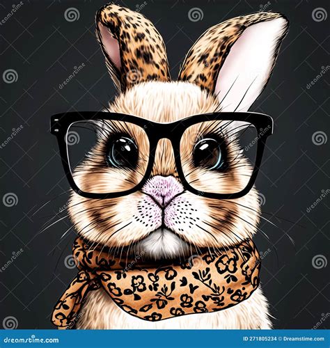 Sassy Bunny Strikes a Pose in Leopard Print Bandana and Glasses AI Generated Stock Illustration ...