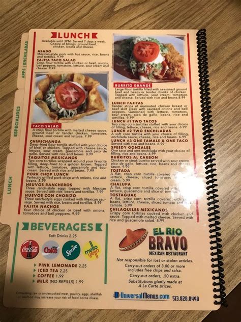Menu at El Rio Bravo Mexican Restaurant, Alexandria