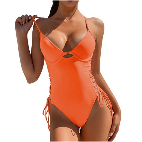 Womens Sexy One Piece Swimsuits Lace up Tie Bathing Suits Cut Out Open ...