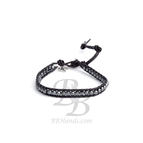 Bracciale uomo ematite grey su cuoio testa di moro