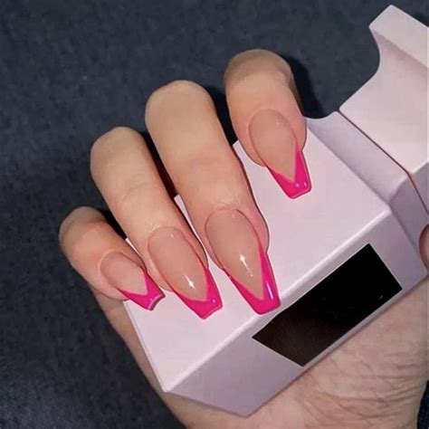 Hot Pink Tip Acrylic Nails