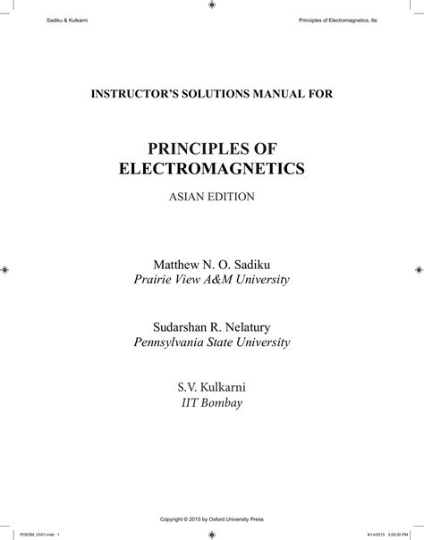 Elements of Electromagnetics 6th edition solution