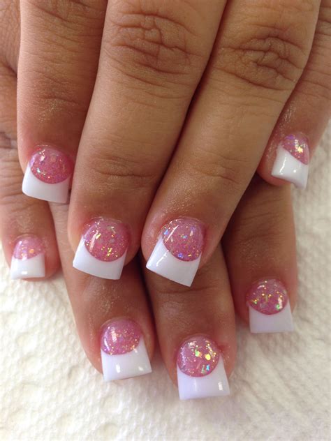 Love the pink glitter with white tips | White tip nails, Pink acrylic ...