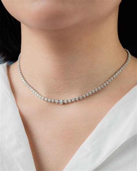 14K White Gold Round Diamond Tennis Necklace - Manila Diamond Studio