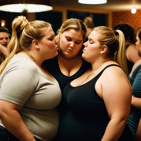 full body photo of extremely morbidly obese young women kissing at a ...