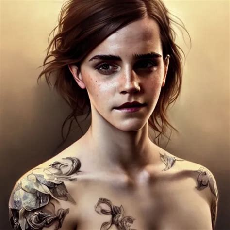 portrait painting of a emma watson, tattooed back, | Stable Diffusion ...