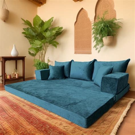 Velvet Floor Sofa Set - Modular Arabic Majlis Sofa, Green Double Base ...