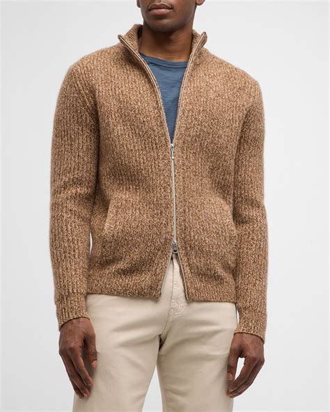 Neiman Marcus Men's Cable-Knit Cashmere Full-Zip Sweater | Neiman Marcus
