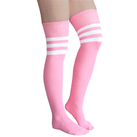 Pink & White Striped Thigh Highs