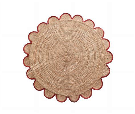 4x4, 5x5, 6x6,feet Natural Jute Scallop Round Rug, Floor Scalloped Edge Rug Braided Boho Eco ...