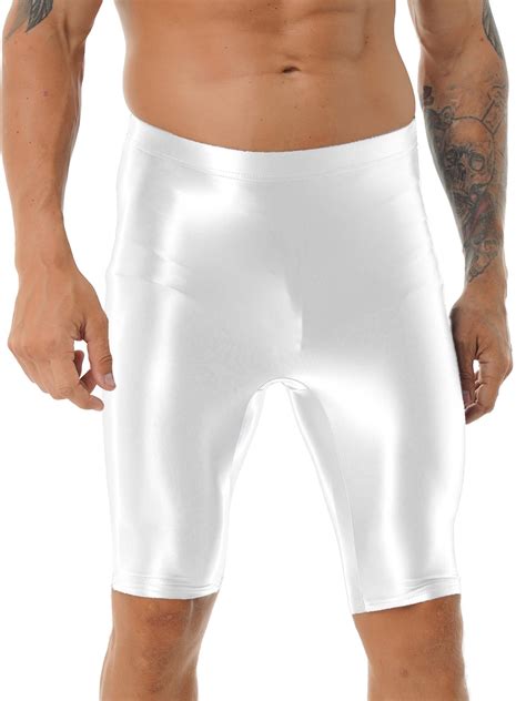 iEFiEL Mens High Waist Shiny Sports Tights Biker Shorts Oil Glossy ...