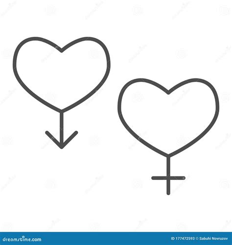 Couple of Gender Hearts Thin Line Icon. Two Heart, Male and Female Sex Symbol, Outline Style ...