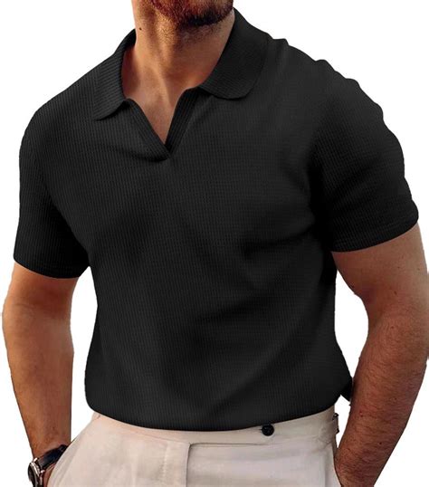 Puztloy Mens Polo Shirts Casual Short Sleeve Lapel Neck T Shirt Classic ...