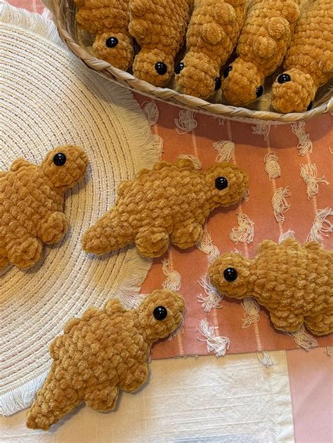 Dino Chicken Nugget Crochet Plushie | Handmade Stuffed Animal | Fuzzy ...