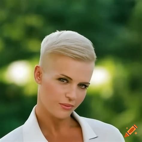 Susie Meister with a very short pixie haircut. shaved nape, shaved ...